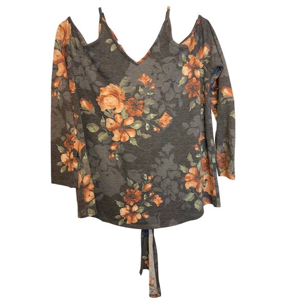 Flirty & Floral 🌿 | Cold-Shoulder Tie-Front Top | White Birch | Size Large - Picture 2 of 6